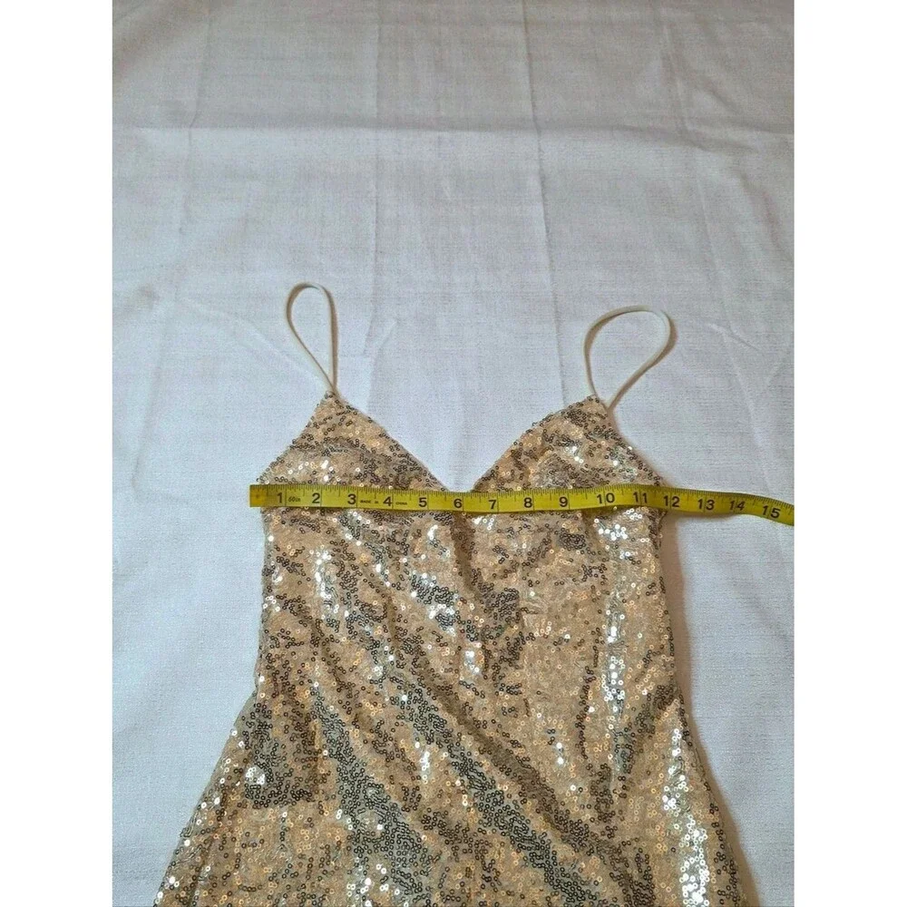 Lucy In The Sky Gold Sequin V-Neck Mini Dress Homecoming Party Coquette Size XS